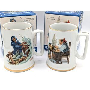 2-Long John Silver's Cups Seafood Shoppes Norman Rockwell's Seafarers Collection